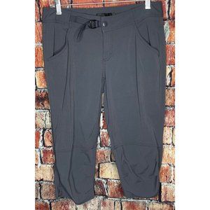 PrAna Hiking Capri Cropped Breathable Pants Grey Adjustable Waist Size 8